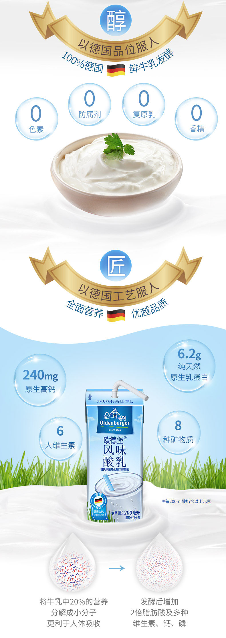 德国乳液巨头DMK旗下 欧德堡 原味酸奶 200ml*10盒 图2