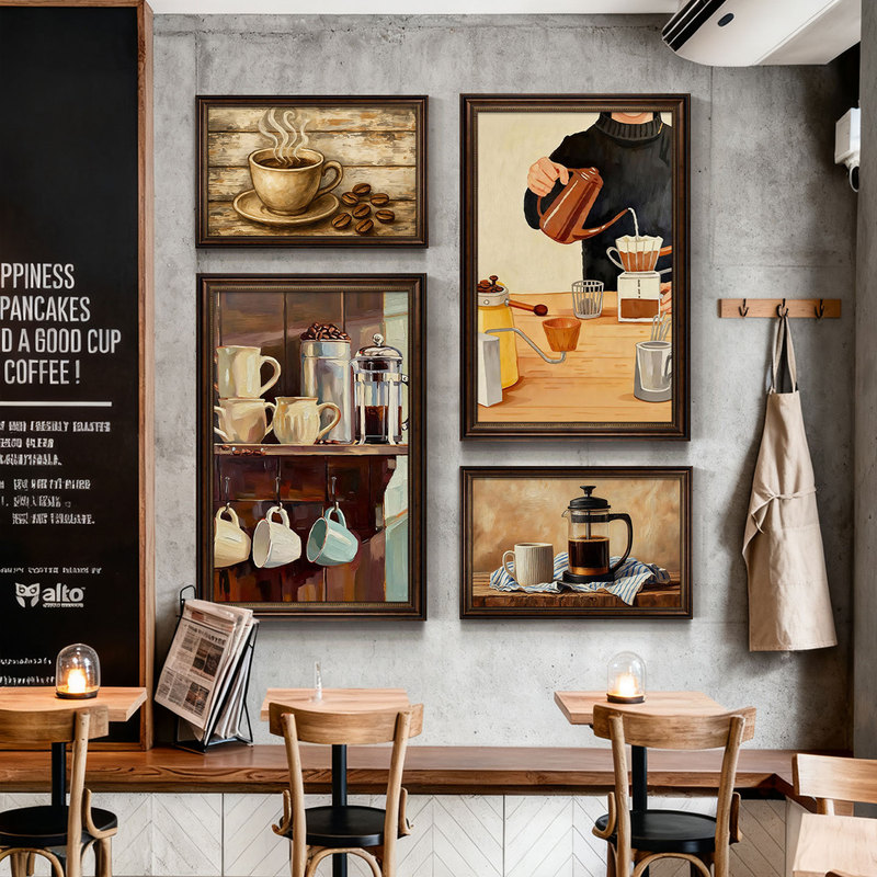 Retro Cafe Decorative Painting, American-Style Western Restaurant Creative Wall Painting, European-Style Coffee Shop Drink Bar Hanging Painting Retro Cafe Decorative Painting, American-Style Western Restaurant Creative Wall Painting, European-Style Coffee Shop Drink Bar Hanging Painting
