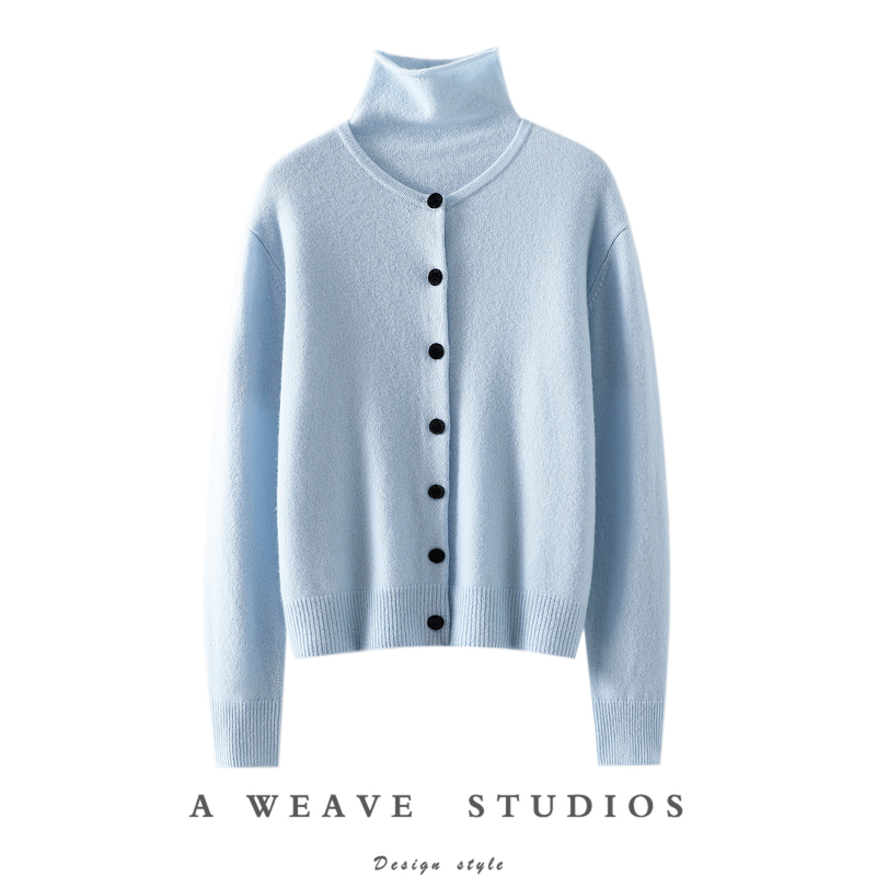 Elegant and Self-Assured! Two-Piece Set of 100% Pure Cashmere Cardigan, Women's Turtleneck Knit Sweater, Autumn and Winter Coat Set
