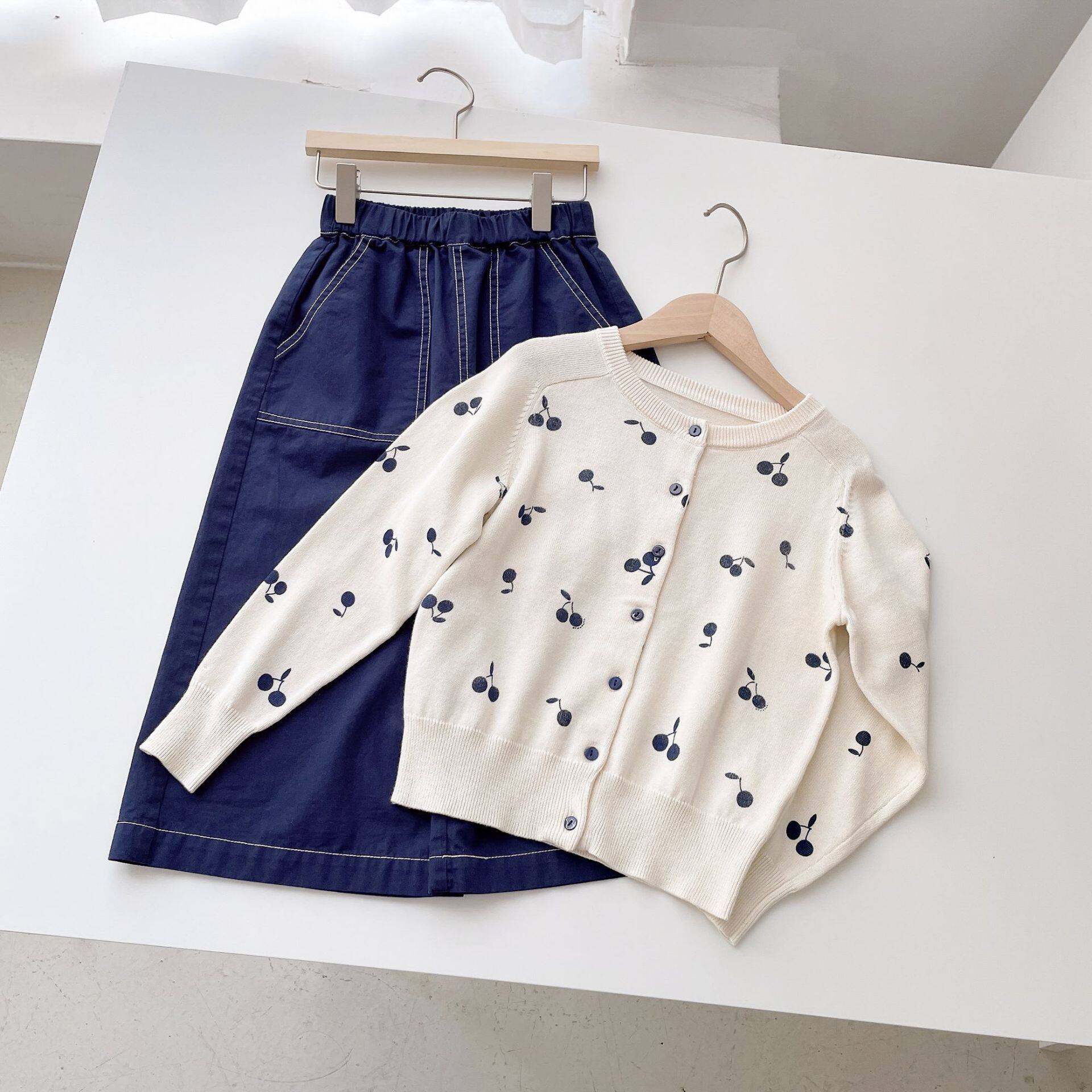 bp same girl deep Tibetan cherry printed knit cardio-hoodie children pure cotton rice white air conditioning shirt 2022 spring summer