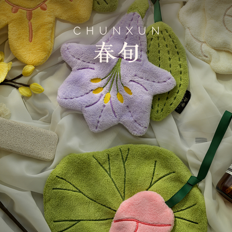 Spring Season/Plant-Themed Original Hand Towel, Hanging Type, Super Absorbent, Thickened, High-End Decoration for Kitchen and Bathroom