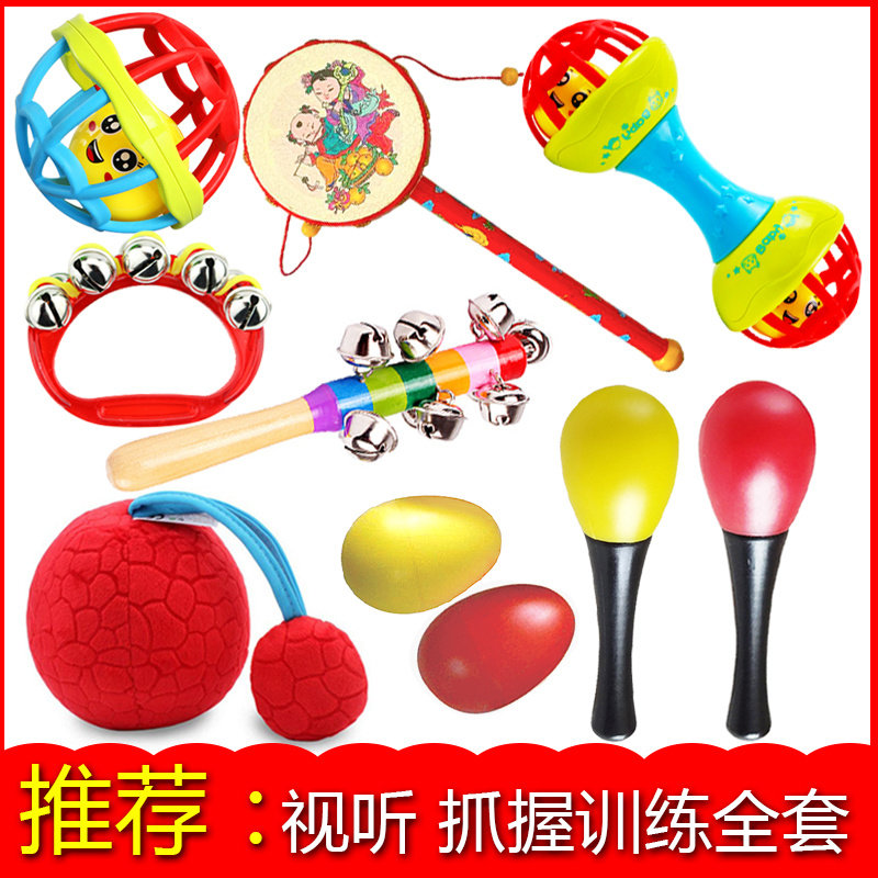Training sandball toy newborn rhythm stick practice attention rattle finger hand grab ball touch baby small sand hammer