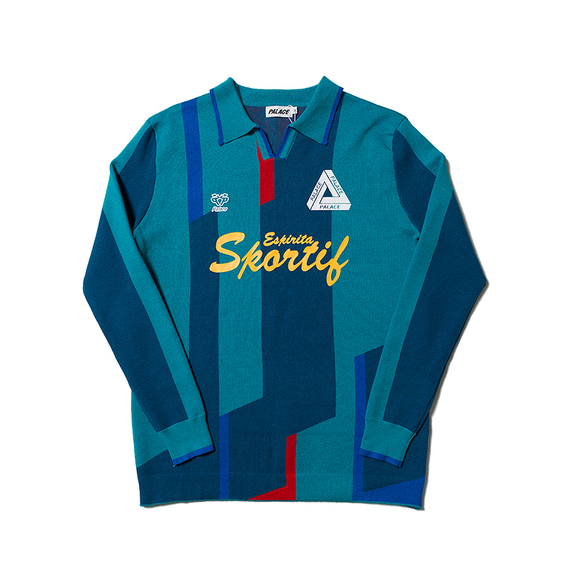 PALACE 18FW SPORTIF KNIT đôi nam nữ lỏng lẻo màu sắc phù hợp với khâu áo len polo - Cặp đôi áo len áo hoodie cặp