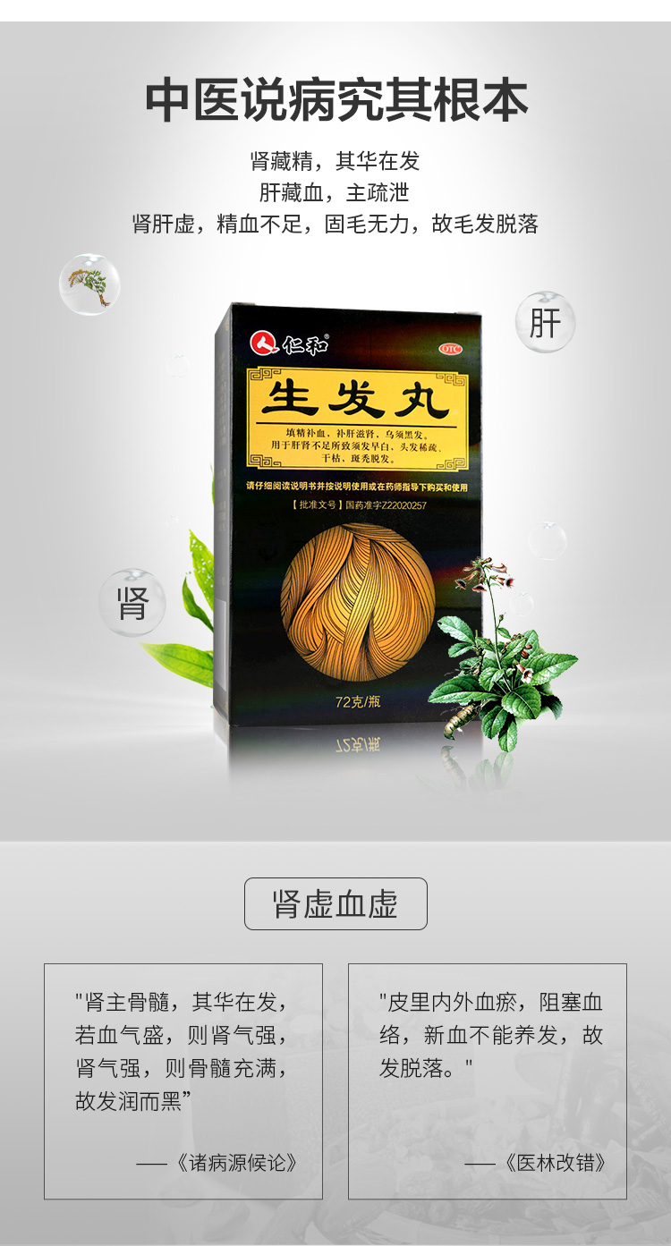 仁和 填精补血生发丸 72g/盒 图5