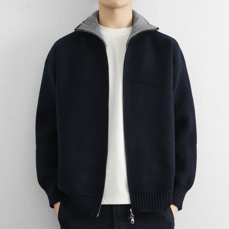 2026 Spring and Autumn Stand Collar Cardigan Men's Sweater High-End Zipper Knitwear Loose Solid Color Jacket Men's Trendy Outerwear 2026 Spring and Autumn Stand Collar Cardigan Men's Sweater High-End Zipper Knitwear Loose Solid Color Jacket Men's Trendy Outerwear