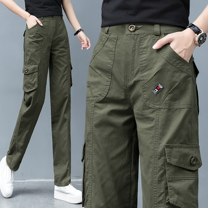 Women's Cargo Pants 2025 Spring, Autumn, and Winter High-Waisted Loose Straight-Leg Slimming Versatile Multi-Pocket Women's Casual Long Pants Women's Cargo Pants 2025 Spring, Autumn, and Winter High-Waisted Loose Straight-Leg Slimming Versatile Multi-Pocket Women's Casual Long Pants