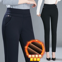 2019 Winter new middle-aged and elderly leggings women wear plus velvet thick elastic high waist size mother pants