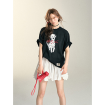 SOMESOWE Fun Illustration Dalmatian Print Oversized Short Sleeve T-Shirt
