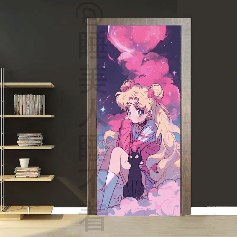 Door Stickers, Wall Stickers, Sailor Moon Vertical Waterproof Self-Adhesive Decals, Elevator Wooden Doors, Toilet Glass Privacy Protection Decoration