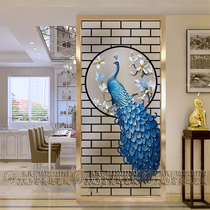  Art glass partition living room home improvement modern translucent entrance porch hanging painting background wall double-sided screen cabinet peacock