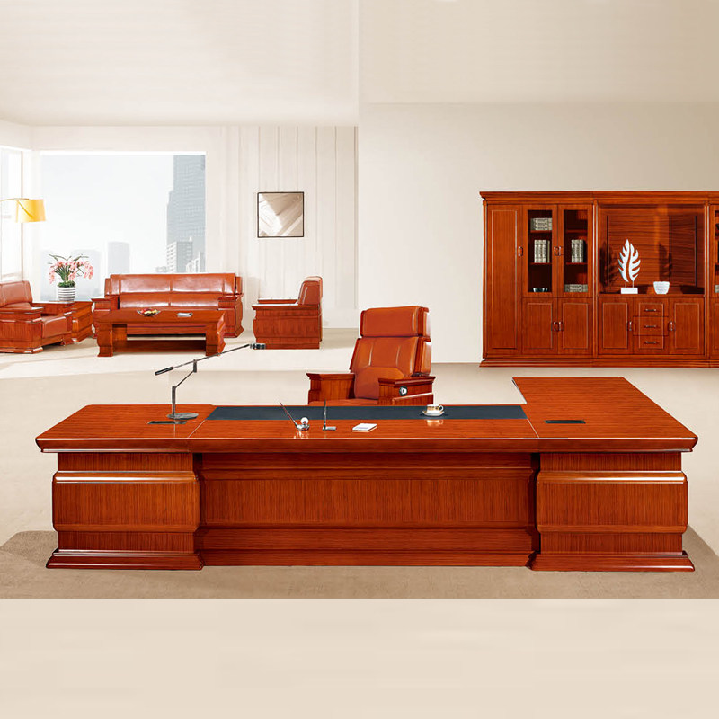 High-end Office Furniture Wood Leather Big Bandae President Boss Table Desk Luxury Large Class Table 3 8 m Desk