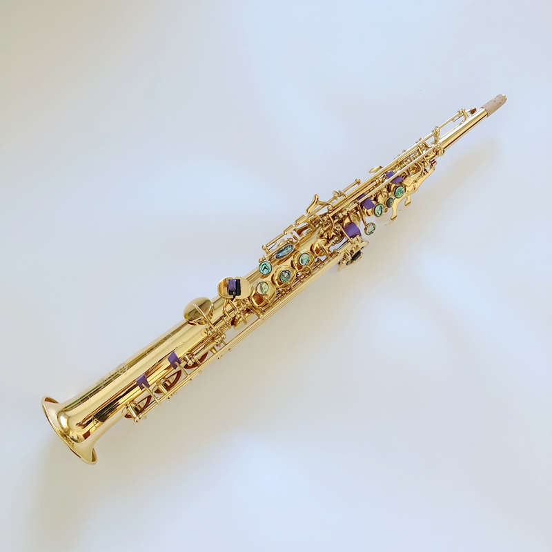 High-grade one-piece soprano saxophone B-b-tune straight tube treble carved abalone shell snap button