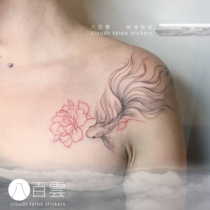 Eight hundred clouds hand-painted beautiful sexy plain Lotus koi fresh collarbone shoulder flower pattern girl tattoo sticker
