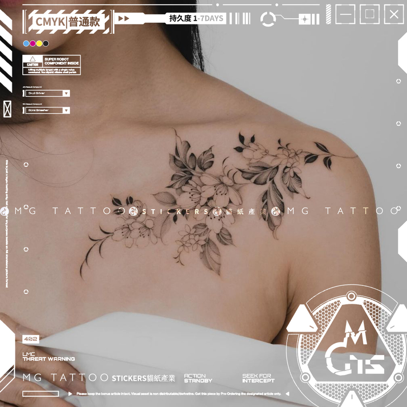 Mg Tattoo, Wild in the Wind, Romantic and Unique, Plain Flower Collarbone, Arm, Shoulder Flower Holiday Tattoo Sticker