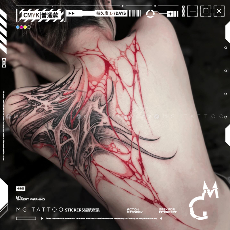 Mg Tattoo European and American Dark Style Wings Back Shoulder Personalized Large Area Scar Covering Waterproof Tattoo Stickers for Men and Women