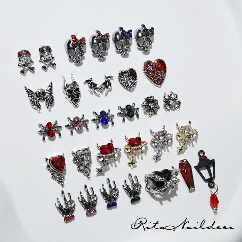 Ritanail Dark Skull Halloween Coffin Heart Crimson European and American Nail Art Decorations 4 Pieces