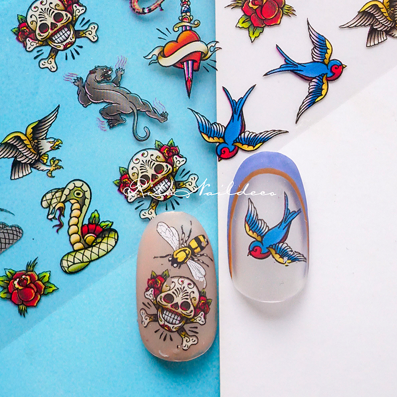 Ritanail Snake Leopard Nail Art Transfer Paper European and American Style Snake Pattern Skull Embroidery Style Thorn Rose Trendy