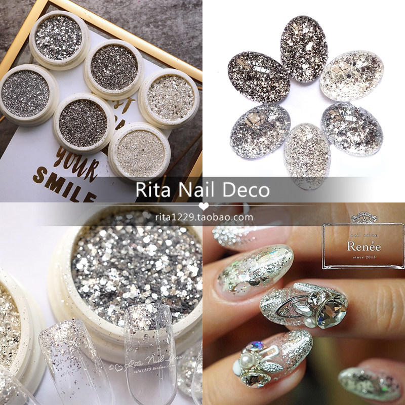 Galaxy Gray Glitter Powder Platinum Diamond Powder Nail Art Glitter Set Special Nail Jewelry Light Therapy Nail Crush Diamond Powder Reflective