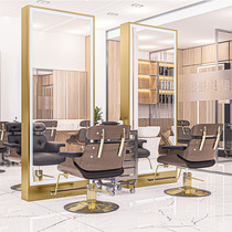 Barber shop mirror Stainless steel floor mirror Light luxury Nordic style hair mirror Hair salon special hair salon mirror