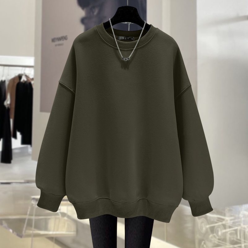 2025年春秋冬新作 カジュアル ゆったり 薄手 プルオーバー ラウンドネック スウェットシャツ レディース プラスベルベット ミドル丈