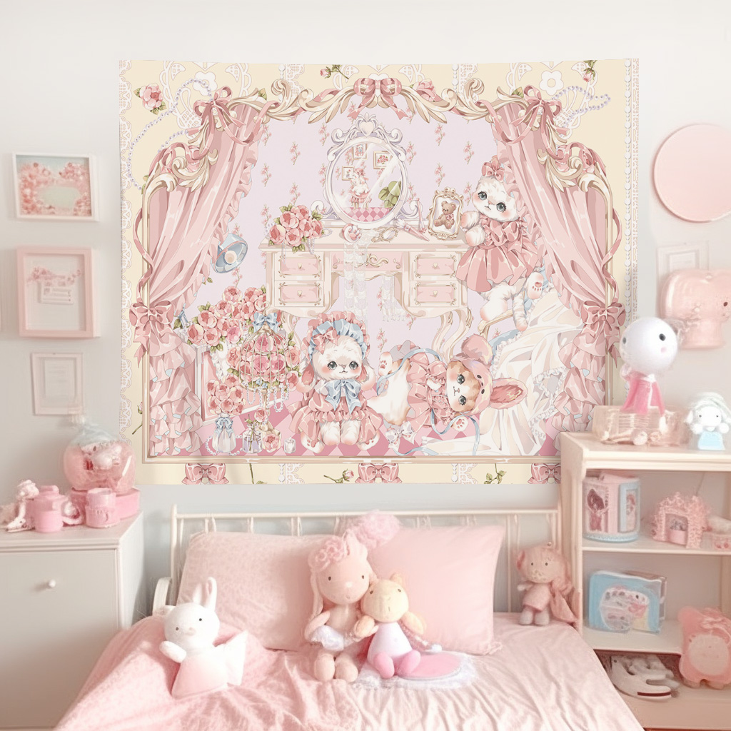 Young Girl Hearts ins Breeze Lorita Lori Bed Headboard Hanging Fabric Background Wall Cloth Cozy Lovely Lolita Wall Deco-Taobao