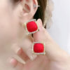 Japanese Premium New 925 Silver Needle Versatile Red Square Stud Earrings Autumn Personality Diamond-Studded Light Luxury High-End Earrings