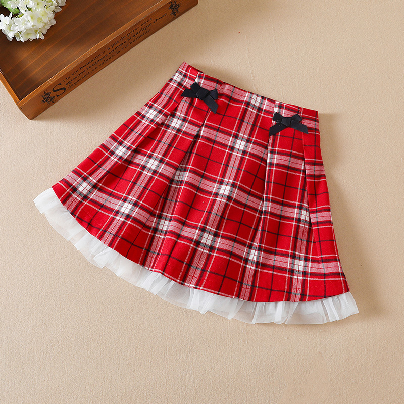 Girl Short Skirt Half Body Skirt Summer Dress Fluffy Dress 2022 New Children Plaid Plexeum Skirt Foreign Pie Summer Red Dress