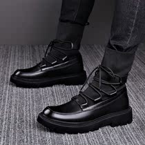 Winter plus leather leather knitting fabric Martin boots high-gang casual socks shoes warm tide