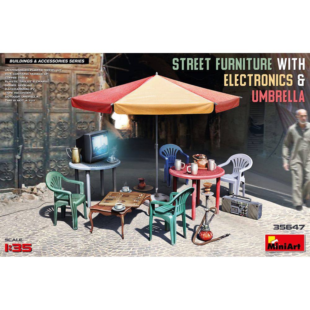 JZ assembly model MiniArt 35647 1 35 Street edge and chairs furniture Furniture Rain Canopy