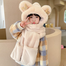 Childrens hat scarf gloves are thickened and warm in autumn and winter for boys and girls baby plush three-piece set of parent-child models
