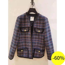 Wheat Dysan SANDRO 19 Autumn Winter Tweed Contrast Plaid Print Jacket * VE00232