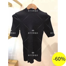 (Wheat) MAJE 20 spring summer loom waist short sleeve half high collar slim knitwear * PU00307