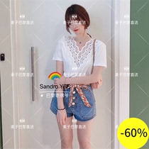 (Wheat) SANDRO 20 spring summer short sleeve lace T-shirt top * TS0 0617