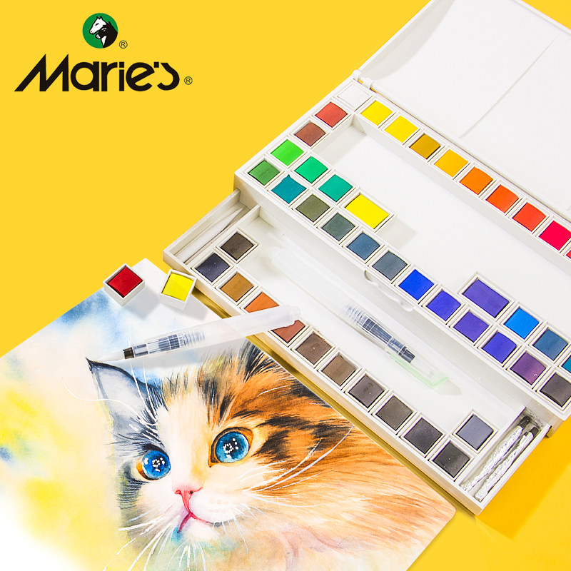 Marley solid watercolor paint set 24-color painting beginner 36-color 48-color introductory watercolor tool set Art materials Portable solid-state watercolor painting pigments Full set of art-specific