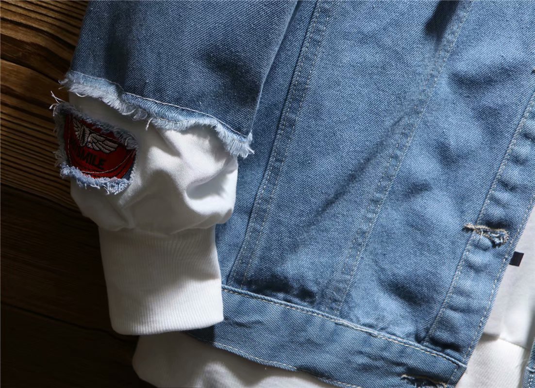 Áo khoác denim lỗ retro nam thu đông 2018 mới áo khoác nam trùm đầu phiên bản Hàn Quốc của xu hướng bọ cạp Nhật Bản áo gió nam đẹp