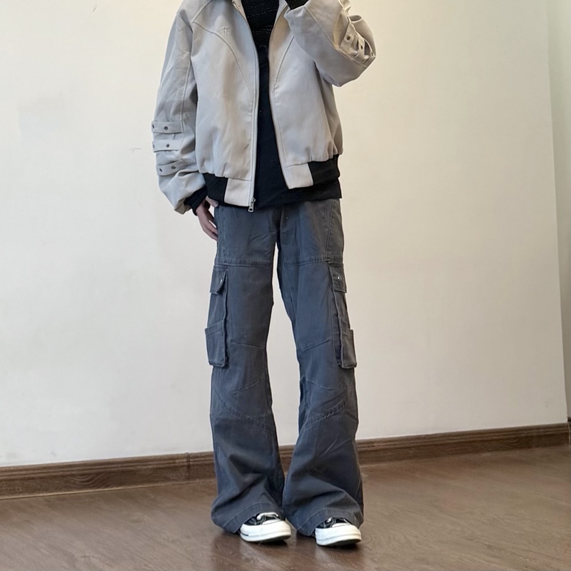 Aolly Retro Heavy-Duty Non-Fading Washed Flared Workwear Straight-Leg Functional Jeans Unisex