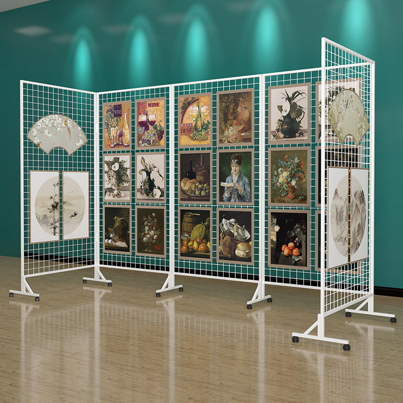Kindergarten Artwork Folding Display Stand Mobile Art Exhibition Calligraphy and Painting Exhibition Art Screen Grid Rack Iron Art