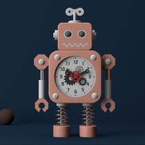 Children cartoon robot alarm clock metal creative personality silent clock student desktop bedroom bedside Net red table