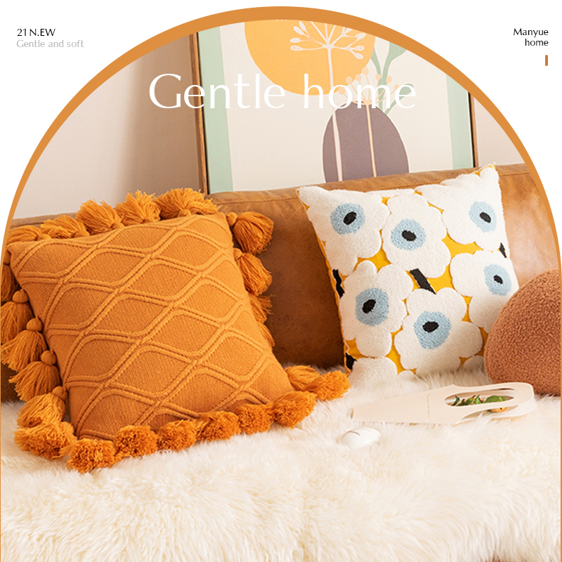 Cranian home ins wind Nordic net red flower pillow model room decorative pillow living room sofa tassel cushion backrest