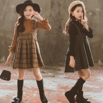 Tide Bala Girl Long Sleeve T-shirt Braces Skirt Suit Autumn Winter Medium Large Boy Ocean Gas Casual Pendant With two sets