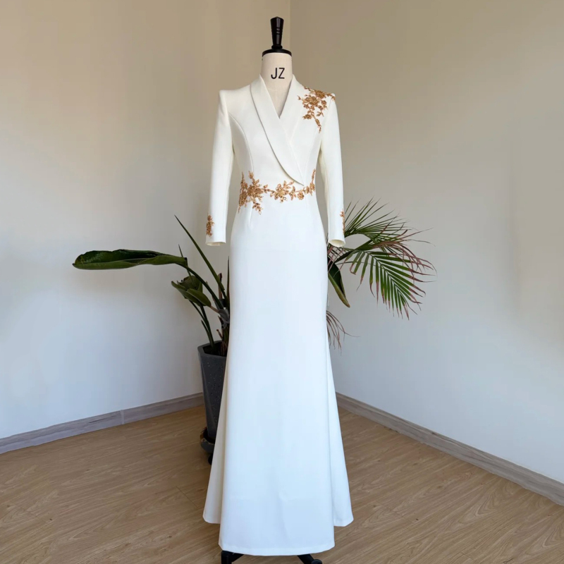 Hostess Evening Dress for Women, White, Light Luxury, Niche, High-End, Long-Sleeved, Fashionable, Art Exam Fishtail Dress, Performance Outfit with a Sense of Sophistication Hostess Evening Dress for Women, White, Light Luxury, Niche, High-End, Long-Sleeved, Fashionable, Art Exam Fishtail Dress, Performance Outfit with a Sense of Sophistication