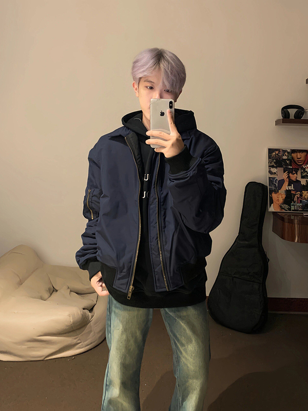 American-Style Bomber Jacket Cotton Coat for Men, High-End Vintage Niche Design Baseball Jacket Short Coat for Spring and Autumn