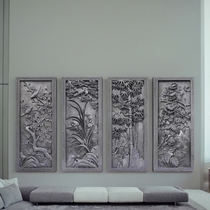 Antique architectural brick carvings vertical brick carvings black plum tea Hong Kong spring summer autumn and winter reliefs summer thirsty vertical version of plum orchid bamboo and chrysanthemum