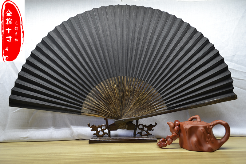One foot two inches one foot five inch fan gift Green gray fan plain black paper fan All brown black paper fan Folding fan worker