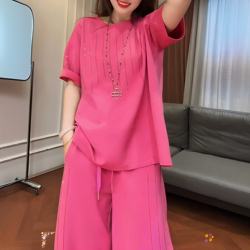 Summer Dopamine Heavy-Duty Design Rhinestone Sports Suit for Women 2026 Summer Casual Lazy Style Outfit Complete Set Summer Dopamine Heavy-Duty Design Rhinestone Sports Suit for Women 2026 Summer Casual Lazy Style Outfit Complete Set