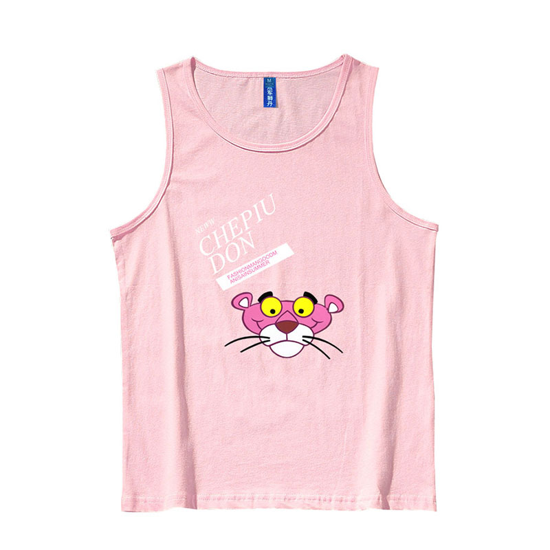 Champion Lion Dan beo màu hồng in vest sinh viên thủy triều nam và nữ cá tính thể thao mùa hè lỏng lớn đang tay t-shirt