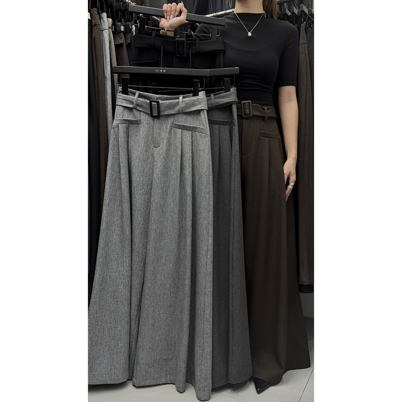 Un Has Your Simple High-Waisted Suit-Style Wide-Leg Pants for Women with Fabric Belt Decoration, Slimming Drape Effect, and Floor-Length Design 26853 # Un Has Your Simple High-Waisted Suit-Style Wide-Leg Pants for Women with Fabric Belt Decoration, Slimming Drape Effect, and Floor-Length Design 26853 #