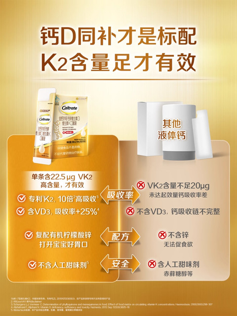 Golden Calcium Children's Liquid Calcium Citrate Vitamin K2 Oral Liquid for Primary School Students and Teenagers Aged 12