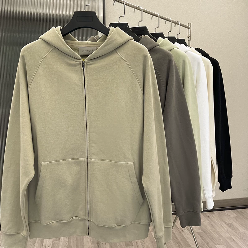 ФОГ Zip худи с капюшоном, многострочный ESSENTIALS, силиконовая молодежная повседневная куртка с капюшоном, свободная зимняя кардиган