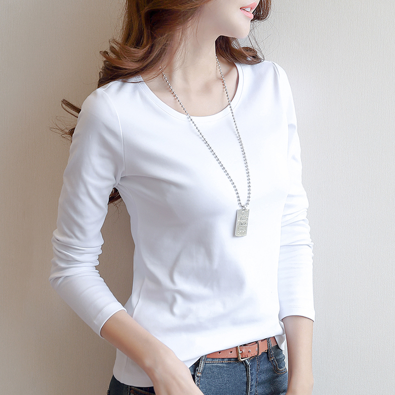 Hong Kong Trendy Brand Spring and Autumn Cotton Long-Sleeve T-Shirt Women's Base Shirt Slim Fit Solid Color T-Shirt Korean Style New Top